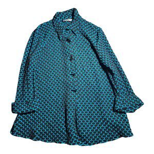 Vtg Y2K Sole Dione Studio Teal Blue Black Toggle Textured Swing Jacket Sz XL